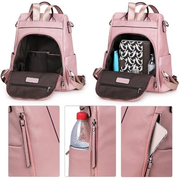 Leather Backpack Purses for Women Antitheft Soft Rucksack Ladies Shoulder - Picture 3 of 7